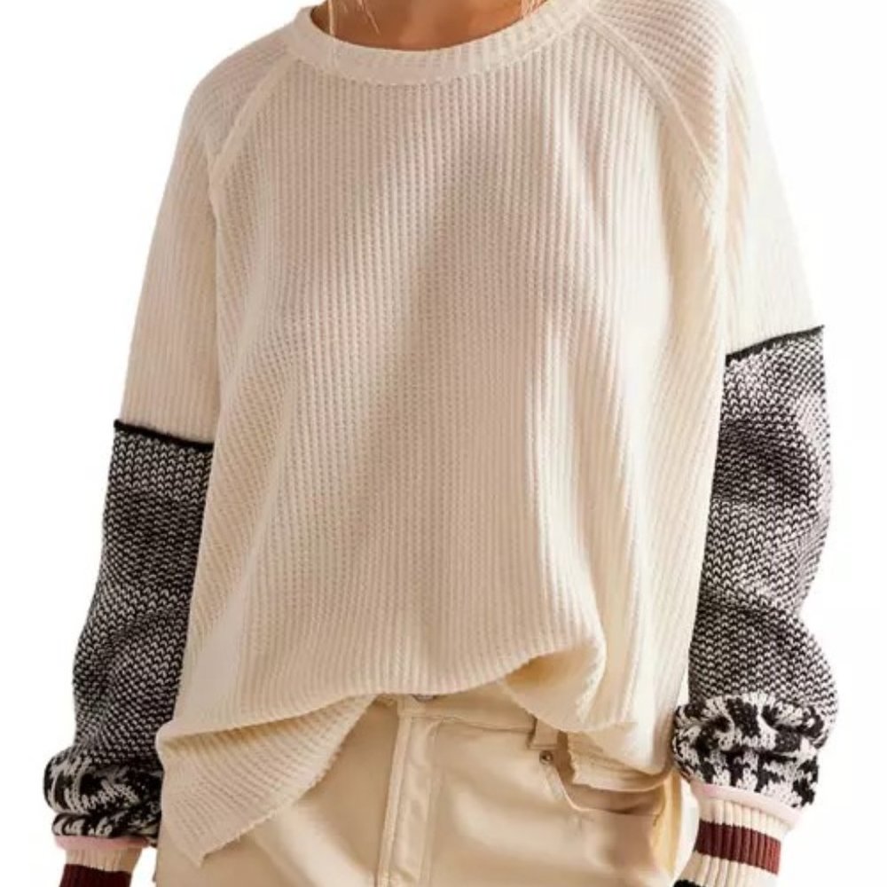 FREE PEOPLE We The Free Mod About You Cuff Raglan Thermal Pullover Medium